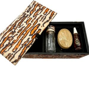Vintage Faberge Tigress Gift Set Bath Perfume,Soap. Tiger Print Vanity Box READ